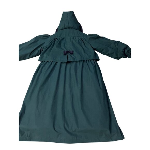 Vintage Rothschild Green Faux Fur Hooded Coat Womens M/L Velvet Bows Used Unique - Picture 14 of 16